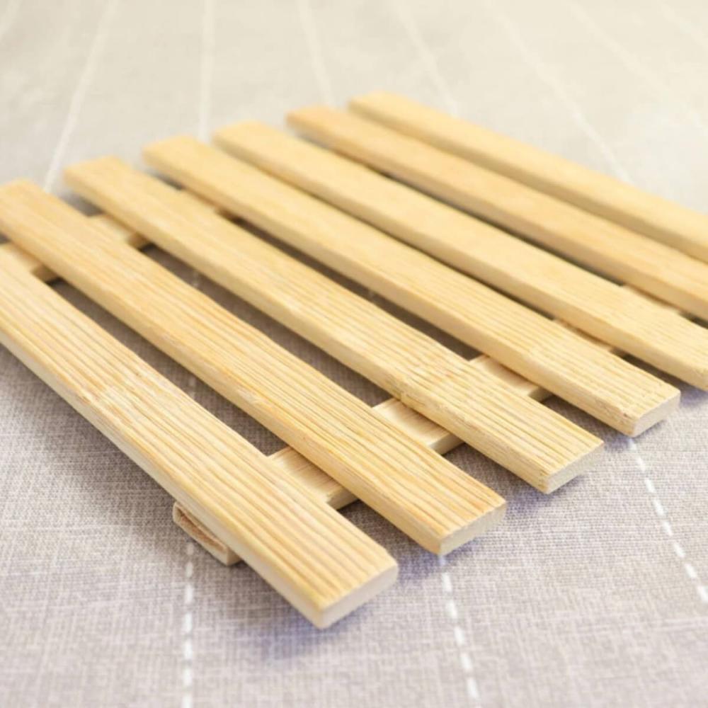 4 Descansos de Panela 17cm Quadrados de Bambu Porta Panela Chaleiras e Travessas Lyor