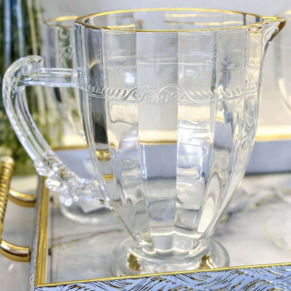 4 Jarras de Cristal com Alça 1,3L Fio de Ouro Imperial Lyor Hotel Restaurante