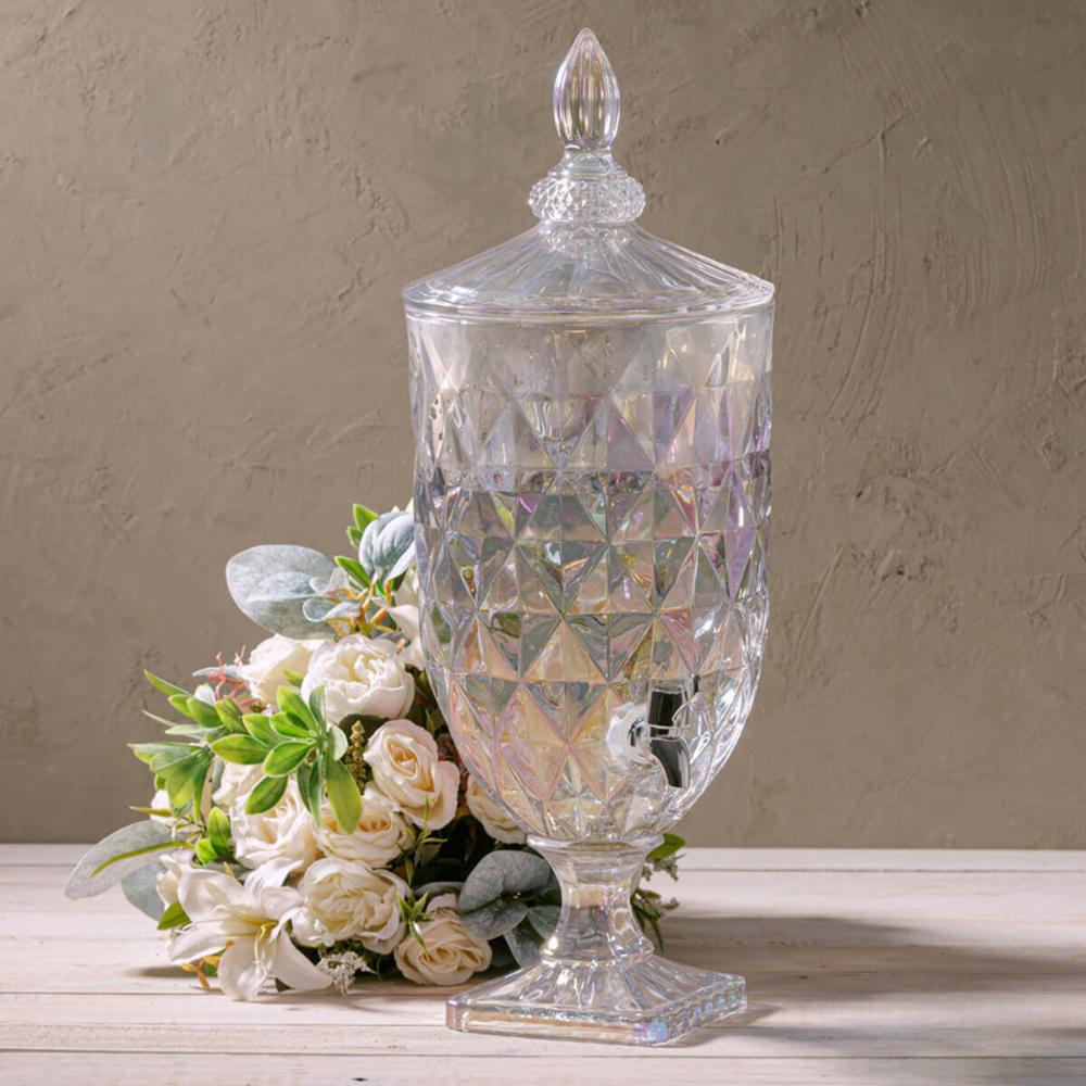 4 Suqueiras Cristal 5L com Pé Diamond Lyor Torneira Bar Restaurante Incolor