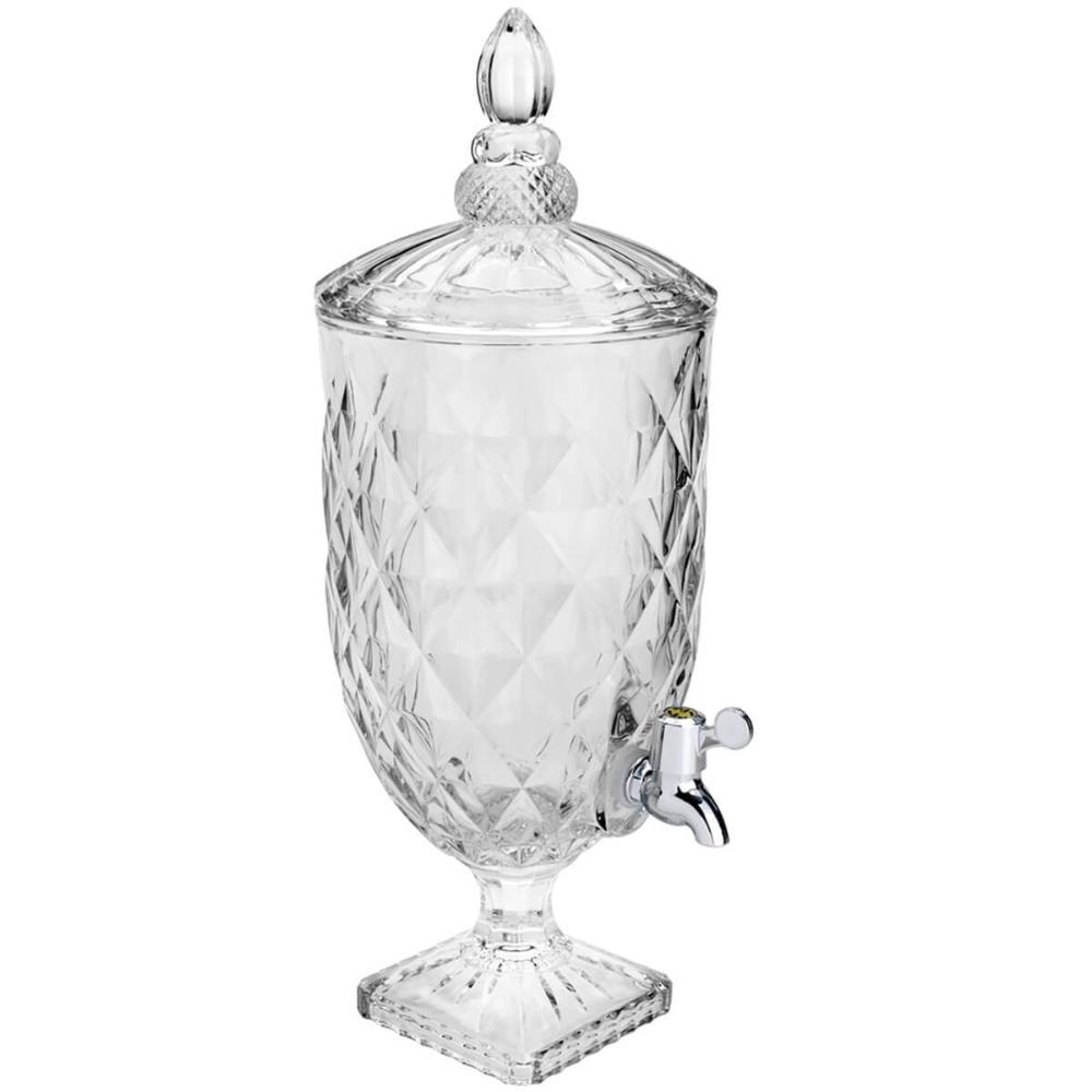 4 Suqueiras Cristal 5L com Pé Diamond Lyor Torneira Bar Restaurante Incolor