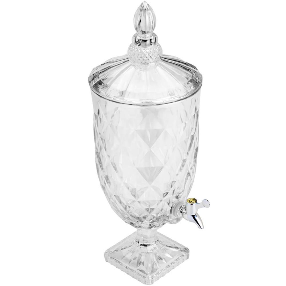 4 Suqueiras Cristal 5L com Pé Diamond Lyor Torneira Bar Restaurante Incolor