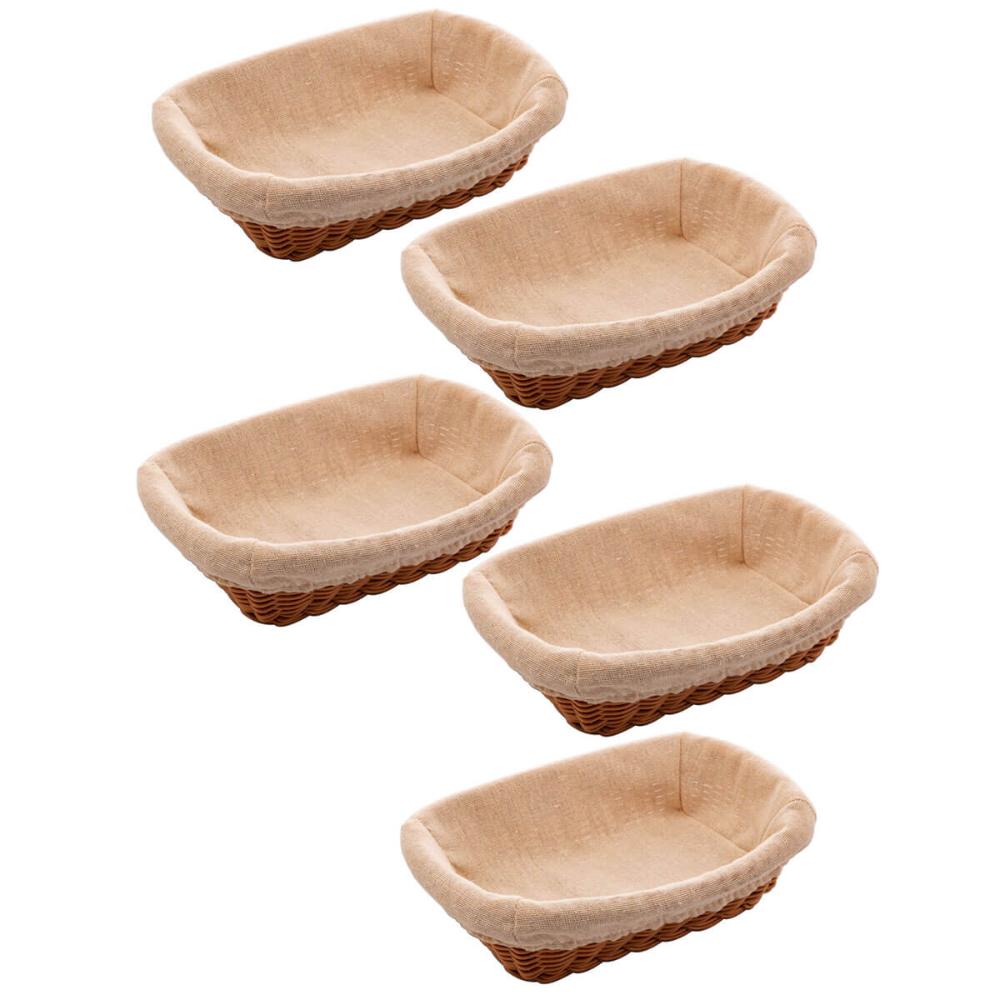 5 Cestos Porta Pão Plástico Rattan com Forro Lyor 24,5x17cm