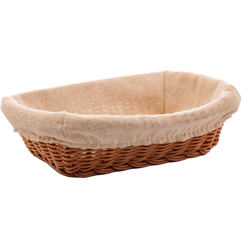 5 Cestos Porta Pão Plástico Rattan com Forro Lyor 24,5x17cm
