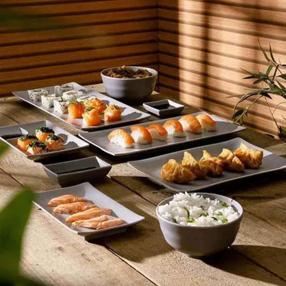 5 Travessas Bandejas de Melamina 29x14cm Servir Sushi Retangular Granilite Lyor