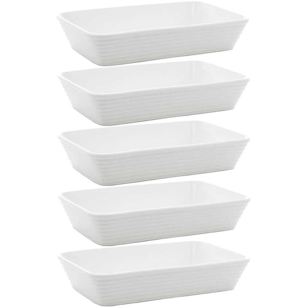 5 Travessas Brancas de Porcelana 29x20x5cm Retangulares Línea Refratário para Gratinados