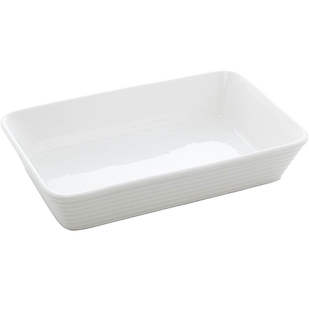 5 Travessas Brancas de Porcelana 29x20x5cm Retangulares Línea Refratário para Gratinados