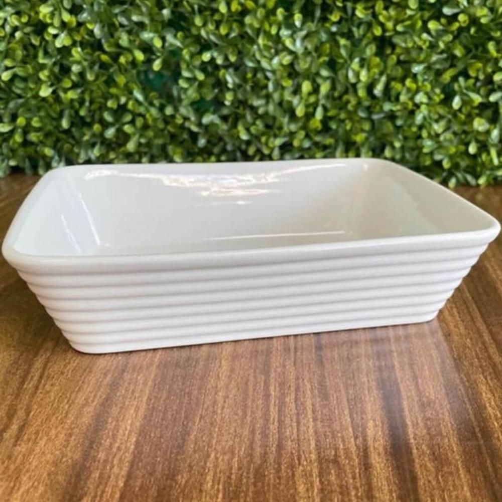 5 Travessas Brancas de Porcelana 29x20x5cm Retangulares Línea Refratário para Gratinados