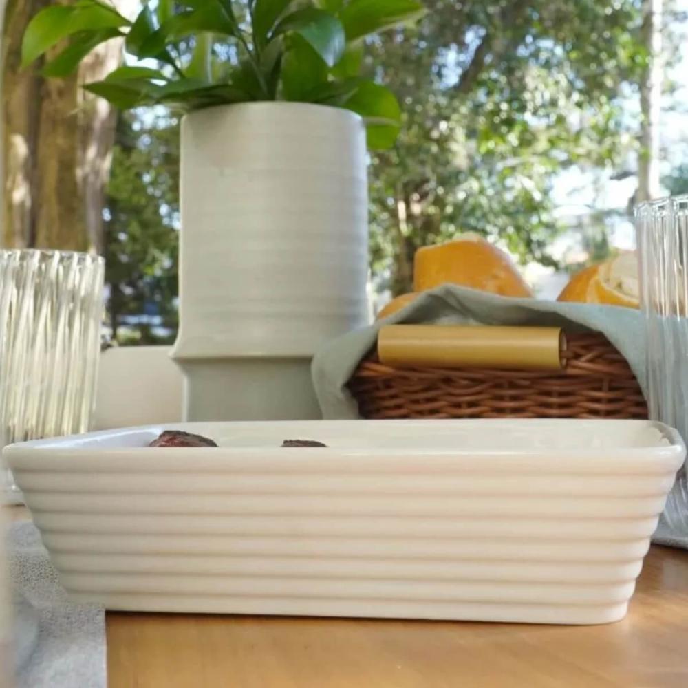 5 Travessas Brancas de Porcelana 29x20x5cm Retangulares Línea Refratário para Gratinados