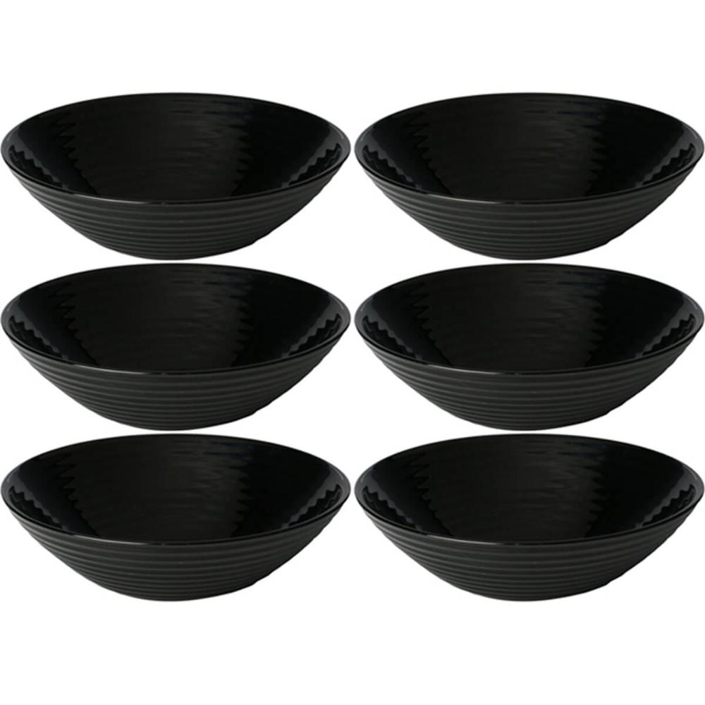 6 Bowls Pretos Harena Black 16cm de Vidro Opalino 370ml Cumbuca para Servir Saladas Petiscos Lyor