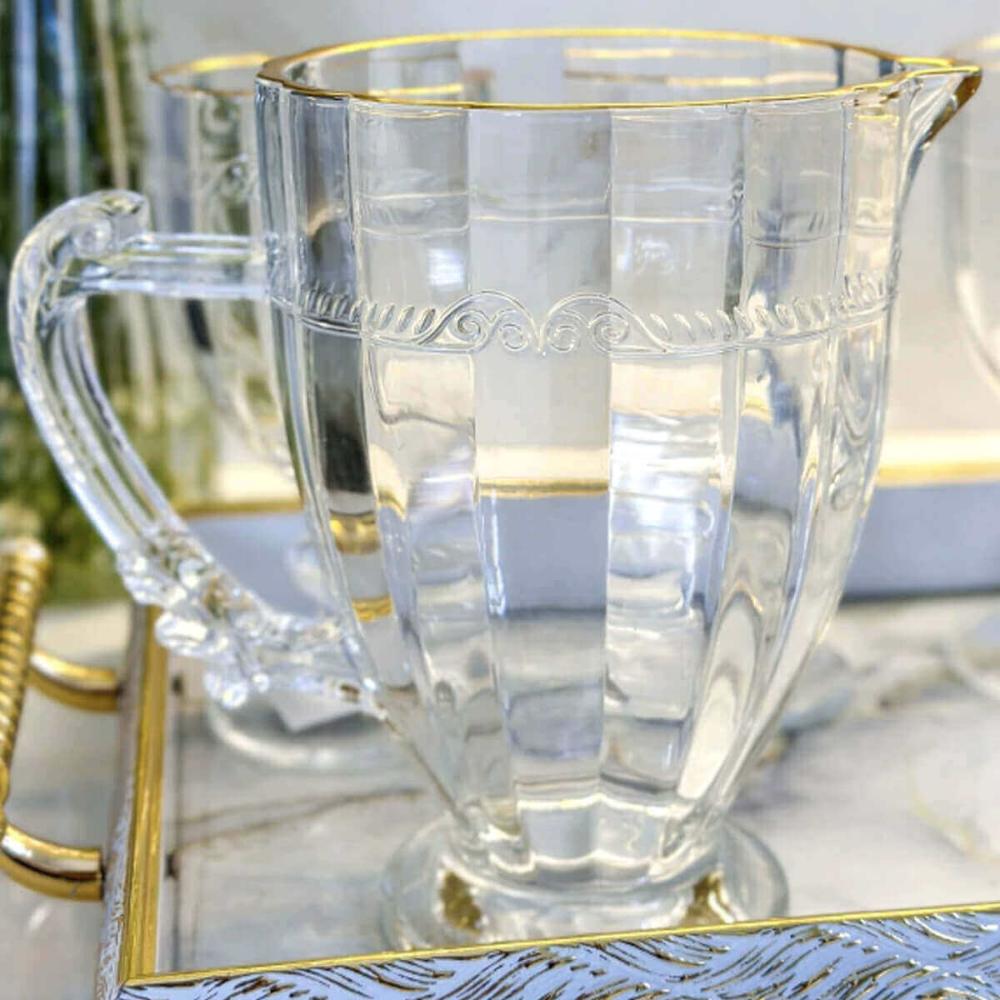 6 Jarras de Cristal 1,3L com Alça Fio de Ouro Lyor Imperial Servir Suco Restaurante