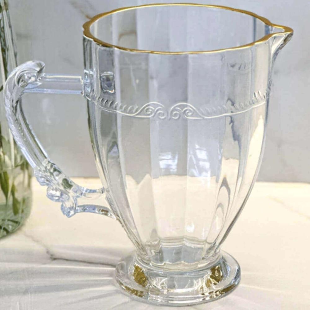 6 Jarras de Cristal 1,3L com Alça Fio de Ouro Lyor Imperial Servir Suco Restaurante