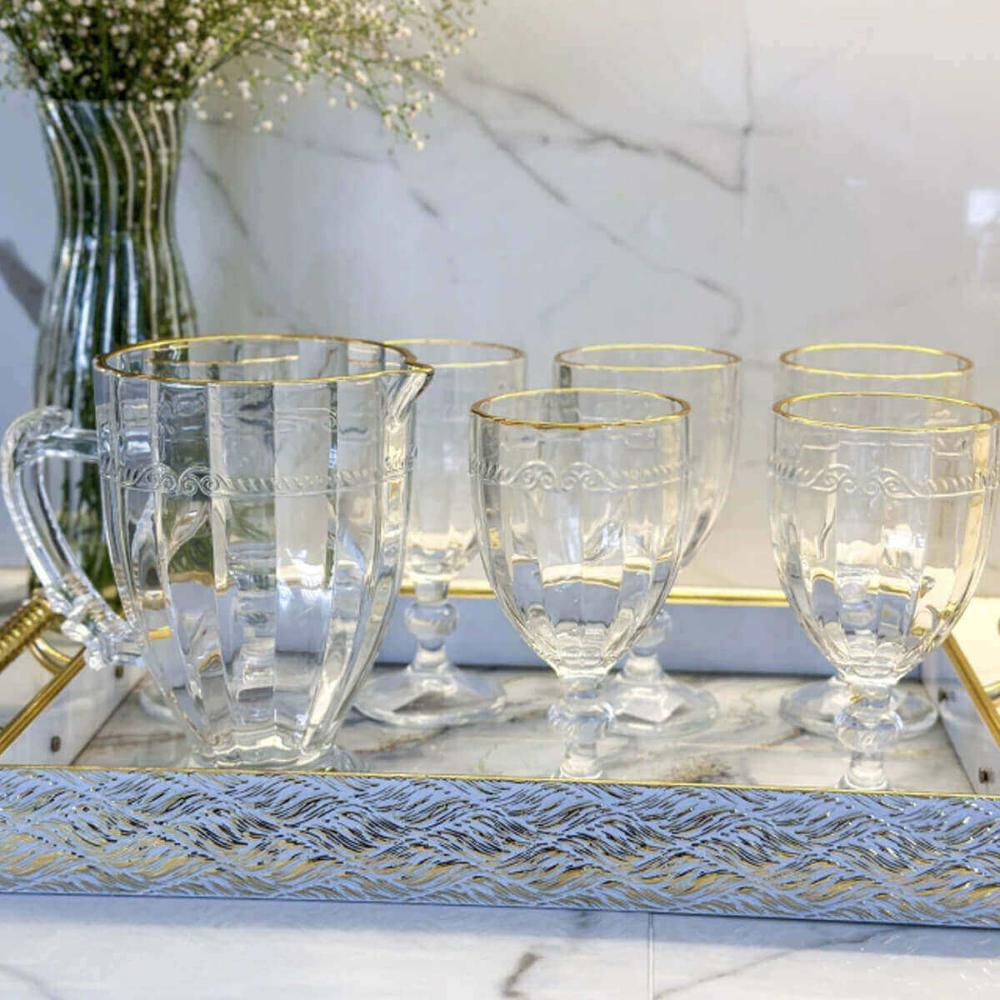 6 Jarras de Cristal 1,3L com Alça Fio de Ouro Lyor Imperial Servir Suco Restaurante