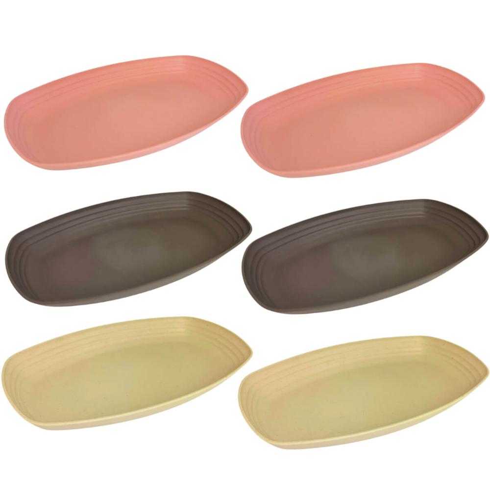 6 Petisqueiras Bambu Plástico Lines Lyor Sortidas 29x18cm Retangular Travessas Frios