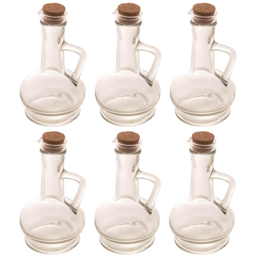 6 Potes de Vidro com Tampa Rolha 230ml para Azeite Vinagre Lyor Porta Condimentos