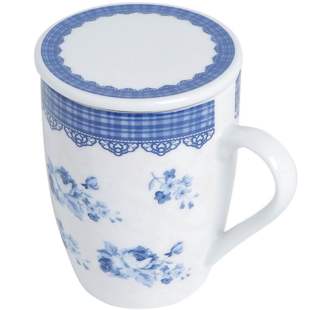 6 Xícaras de Chá Porcelana 310ml com Tampa Infusor Lyor Canecas Super White Grécia