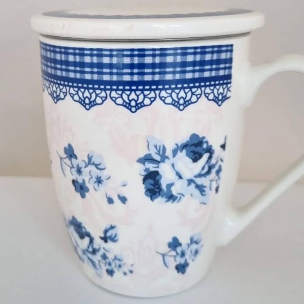 6 Xícaras de Chá Porcelana 310ml com Tampa Infusor Lyor Canecas Super White Grécia