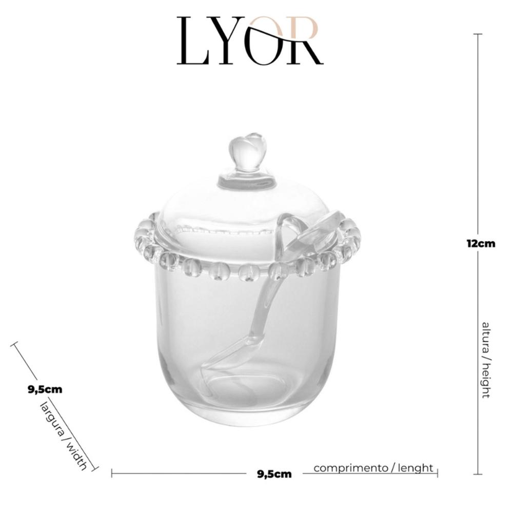 Açucareiro de Cristal 280ml de Coração Lyor com Colher Transparente