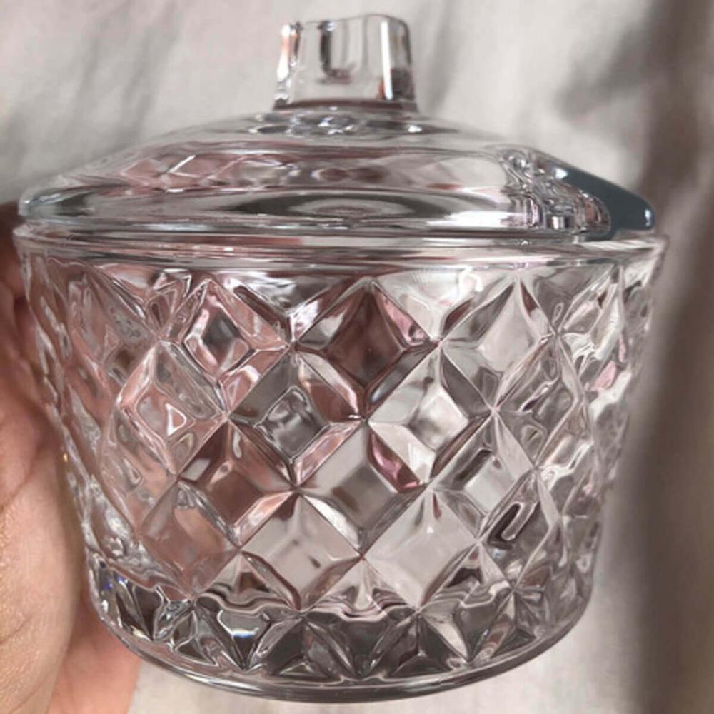 Açucareiro de Cristal Lyor Linha Diamante 10x10cm com Tampa Incolor