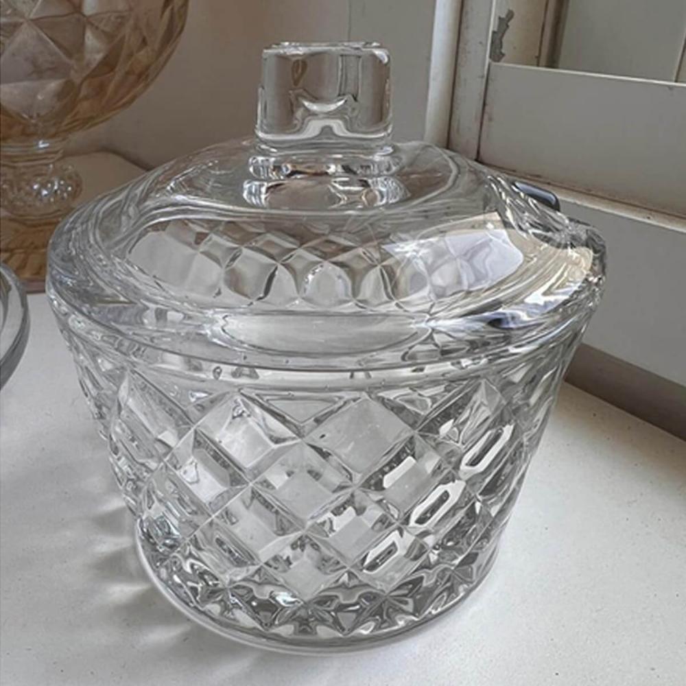 Açucareiro de Cristal Lyor Linha Diamante 10x10cm com Tampa Incolor
