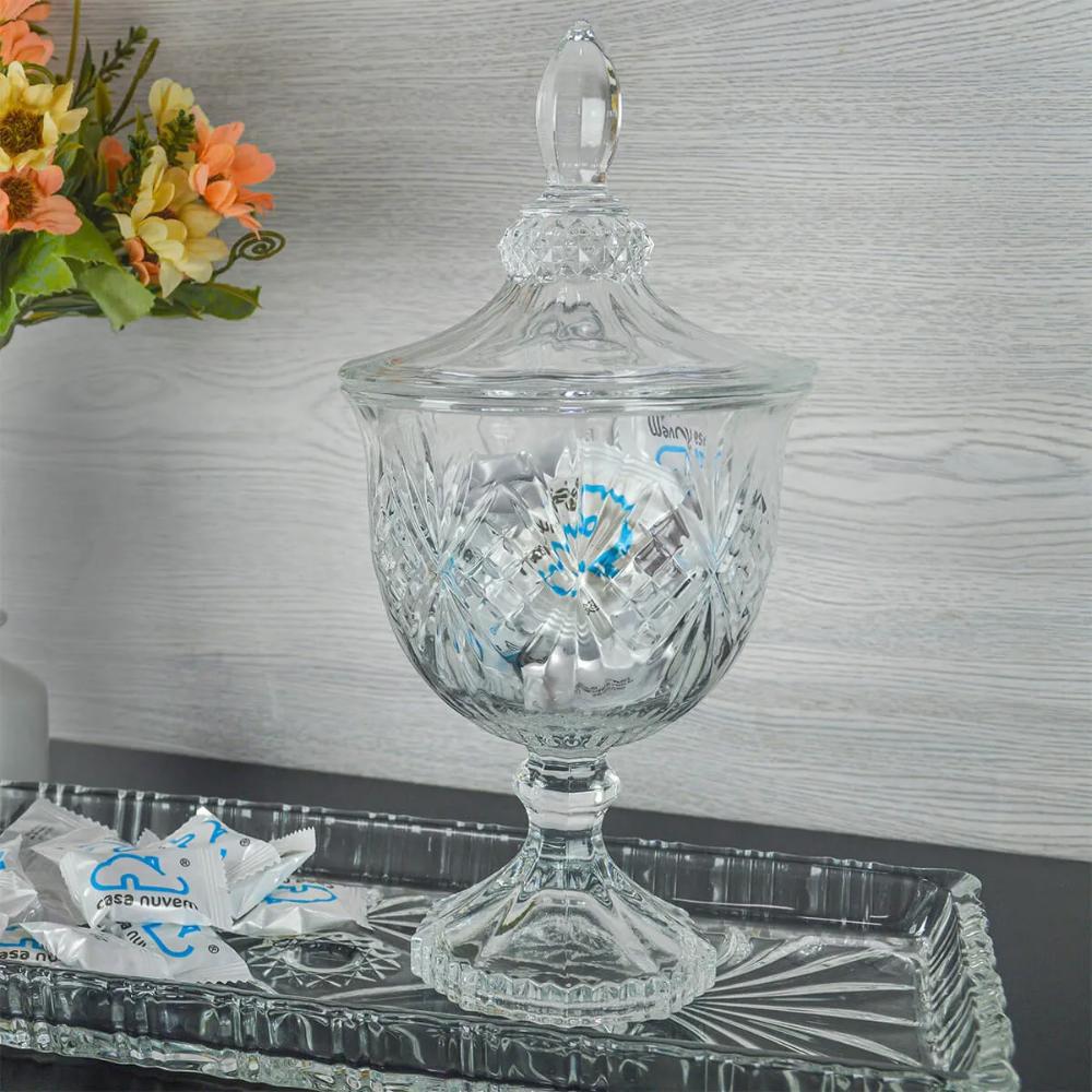 Bomboniere Potiche de Cristal Baleiro com Pé e Tampa Dublin Lyor Decorativo Transparente