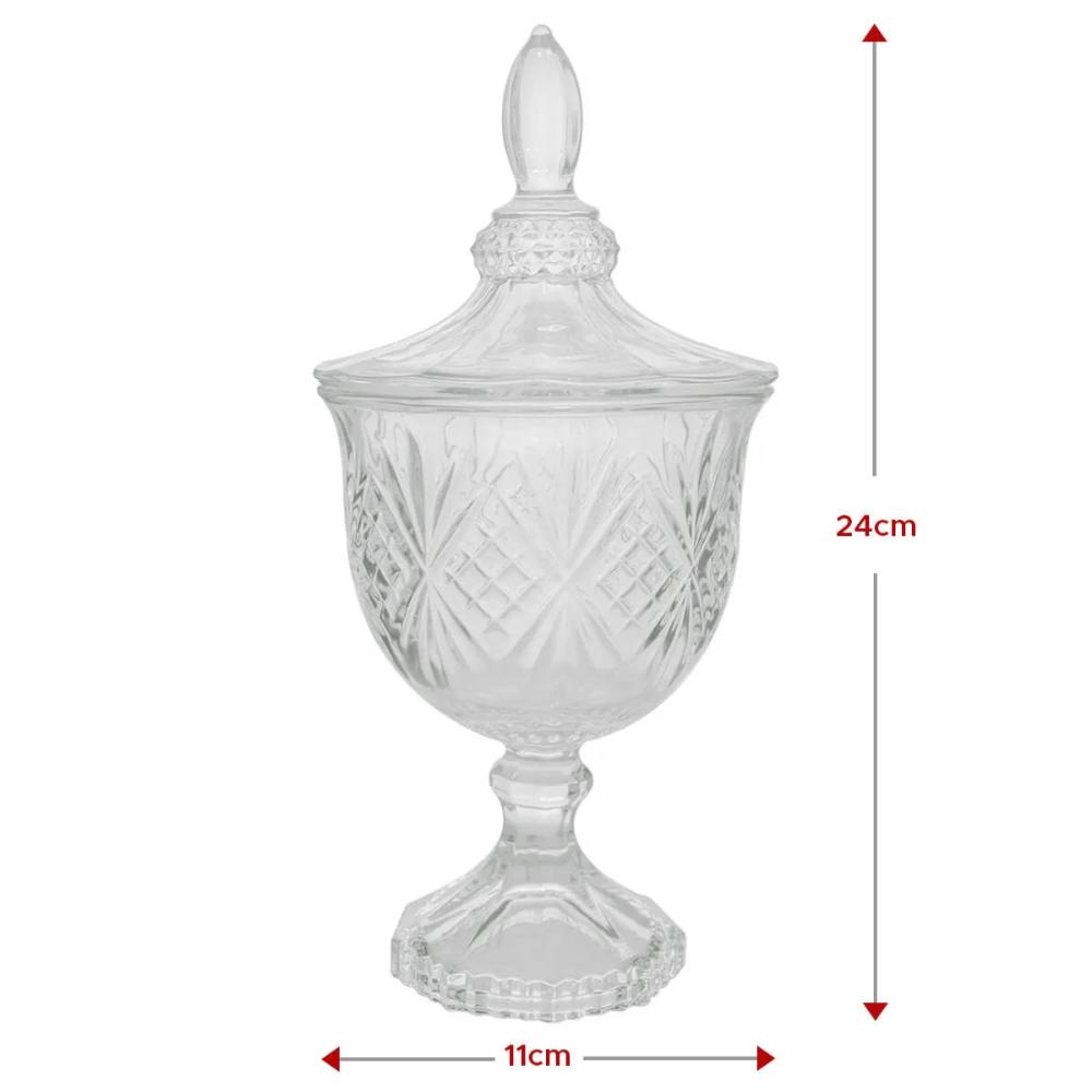 Bomboniere Potiche de Cristal Baleiro com Pé e Tampa Dublin Lyor Decorativo Transparente