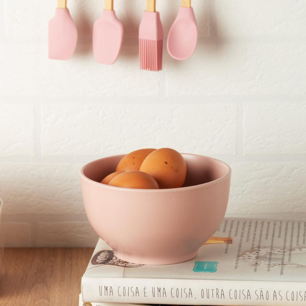 Bowl de Cerâmica Cronus Lyor 14,5x8,5cm Cumbuca 680ml Tigela para Sopa Sobremesa Salada Rosa