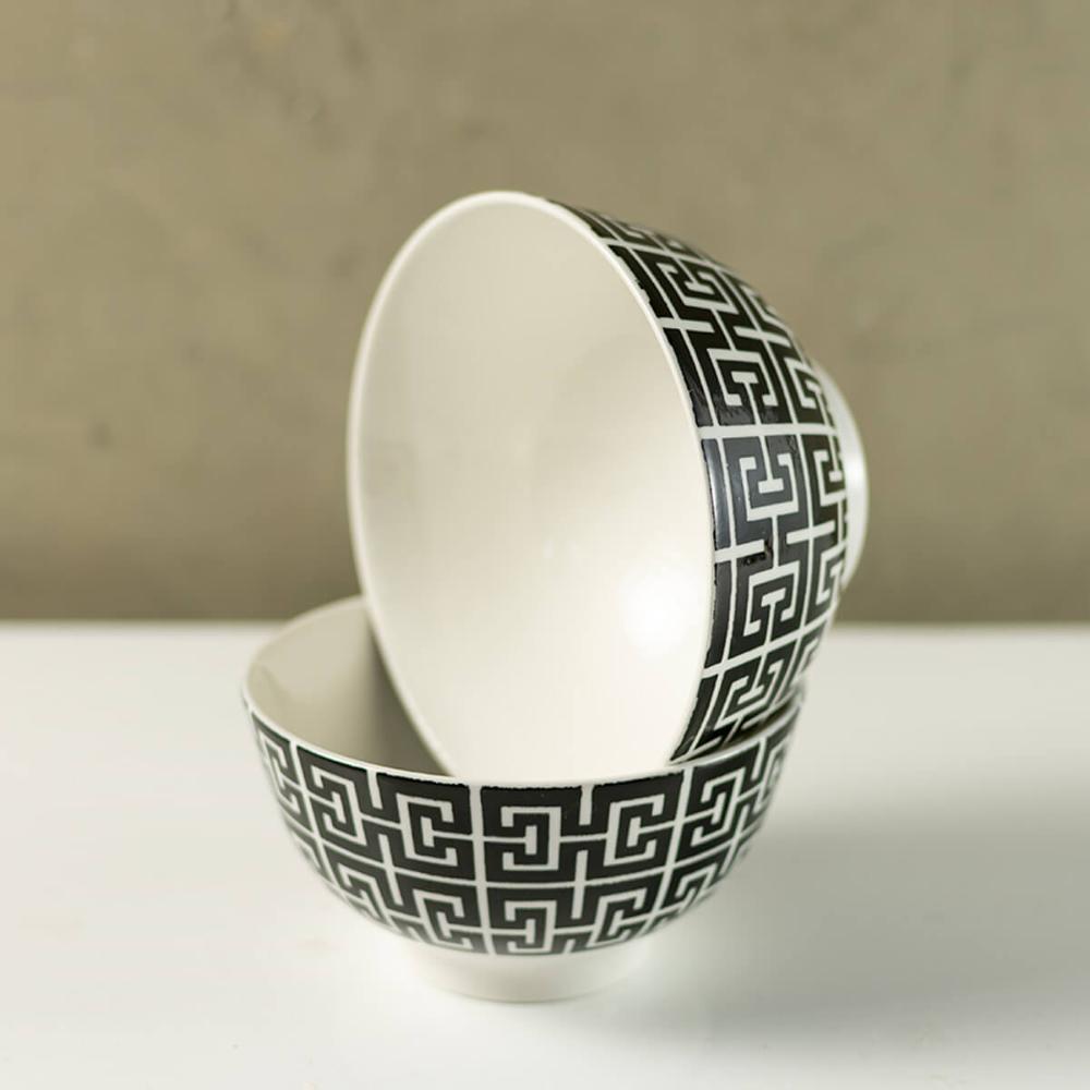 Bowl de Porcelana Lyor 410ml Egypt Preto Decorado Cumbuca Ca
