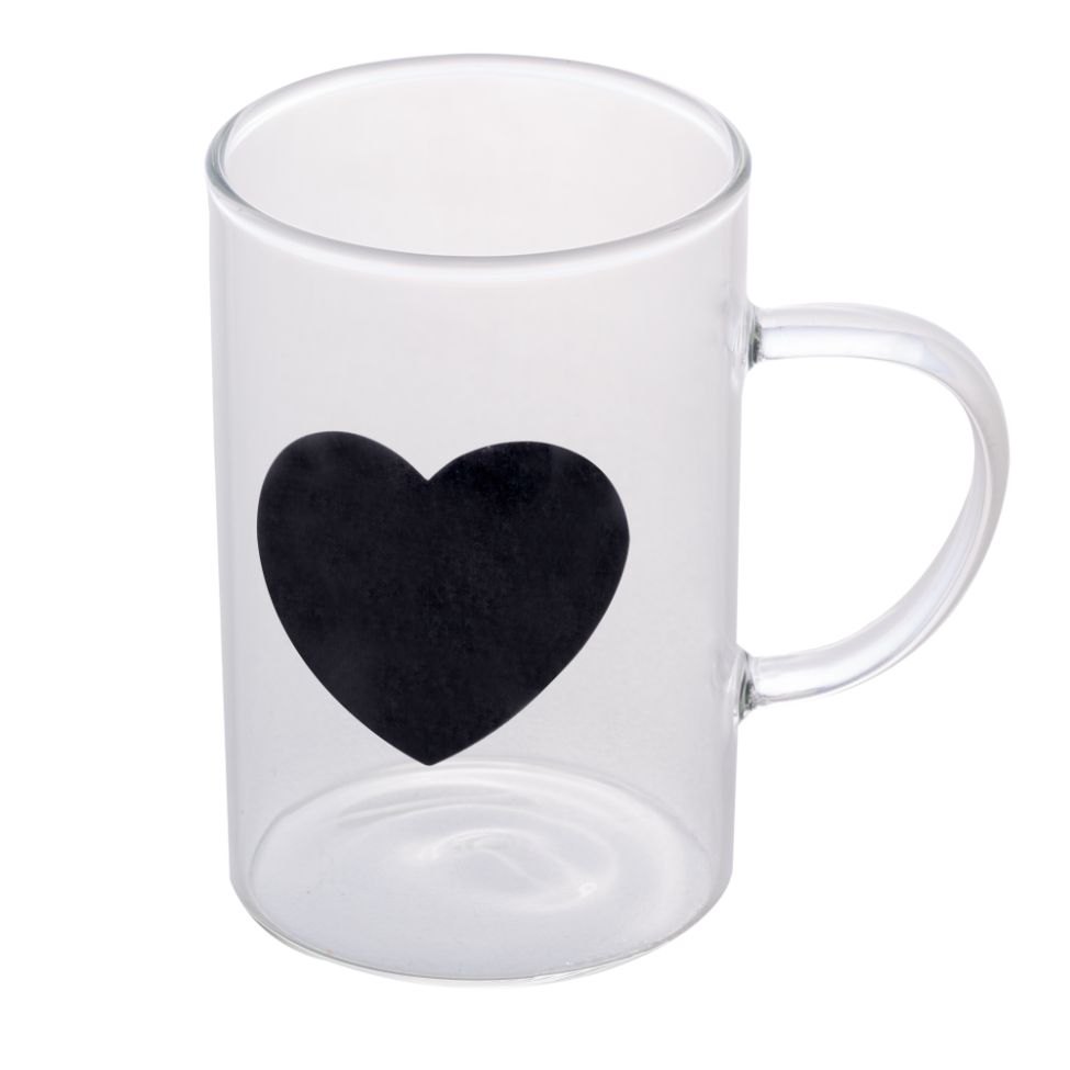 Caneca Black Heart Transparente 280 ml