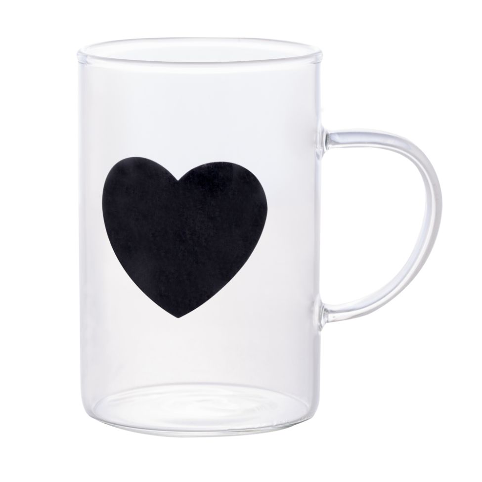 Caneca Black Heart Transparente 280 ml
