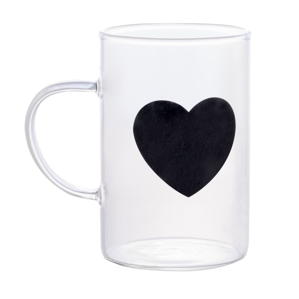 Caneca Black Heart Transparente 280 ml