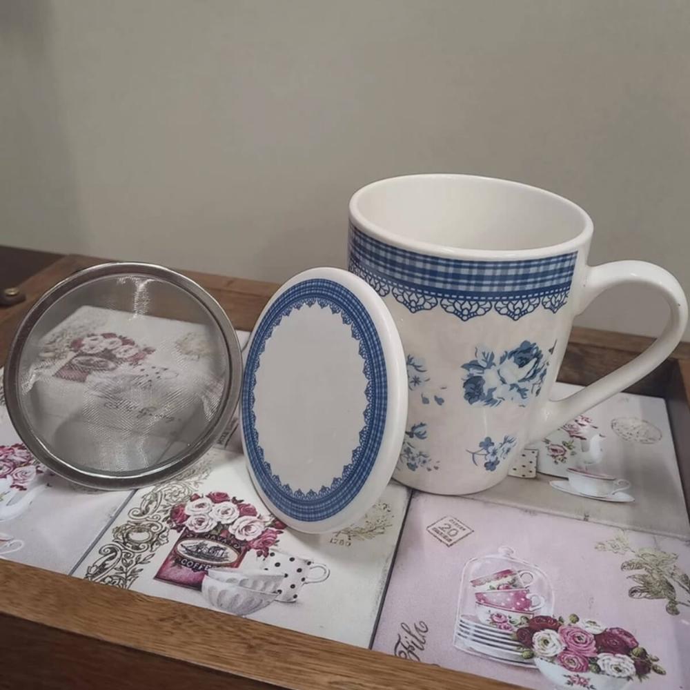 Caneca de Porcelana 310ml Com Tampa Filtro Lyor Grécia Colorida Super White