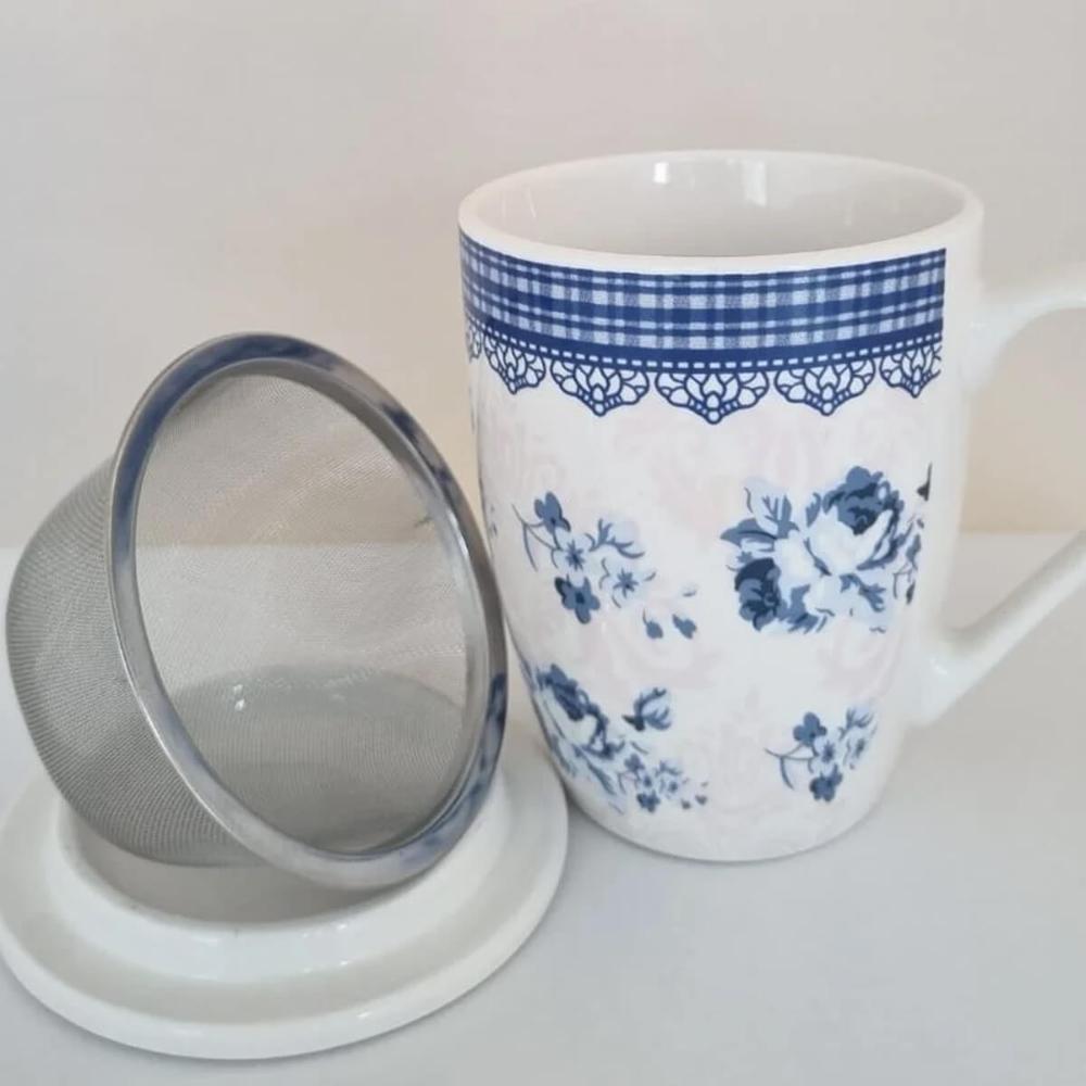Caneca de Porcelana 310ml Com Tampa Filtro Lyor Grécia Colorida Super White