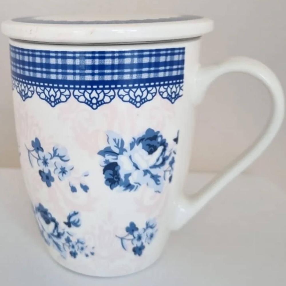 Caneca de Porcelana 310ml Com Tampa Filtro Lyor Grécia Colorida Super White