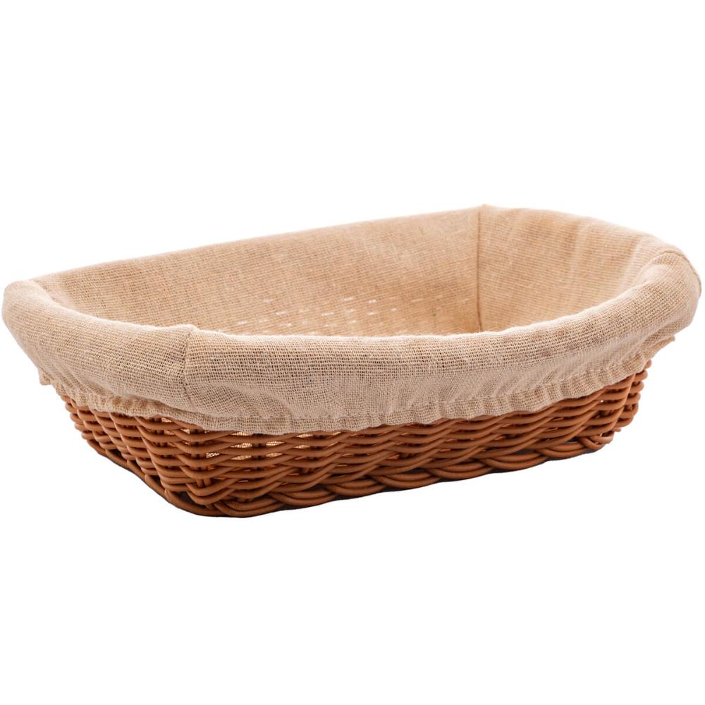 Cesta Porta Pão Lyor 24,5x17cm Retangular Rattan Plástico Forro Tecido Cesto