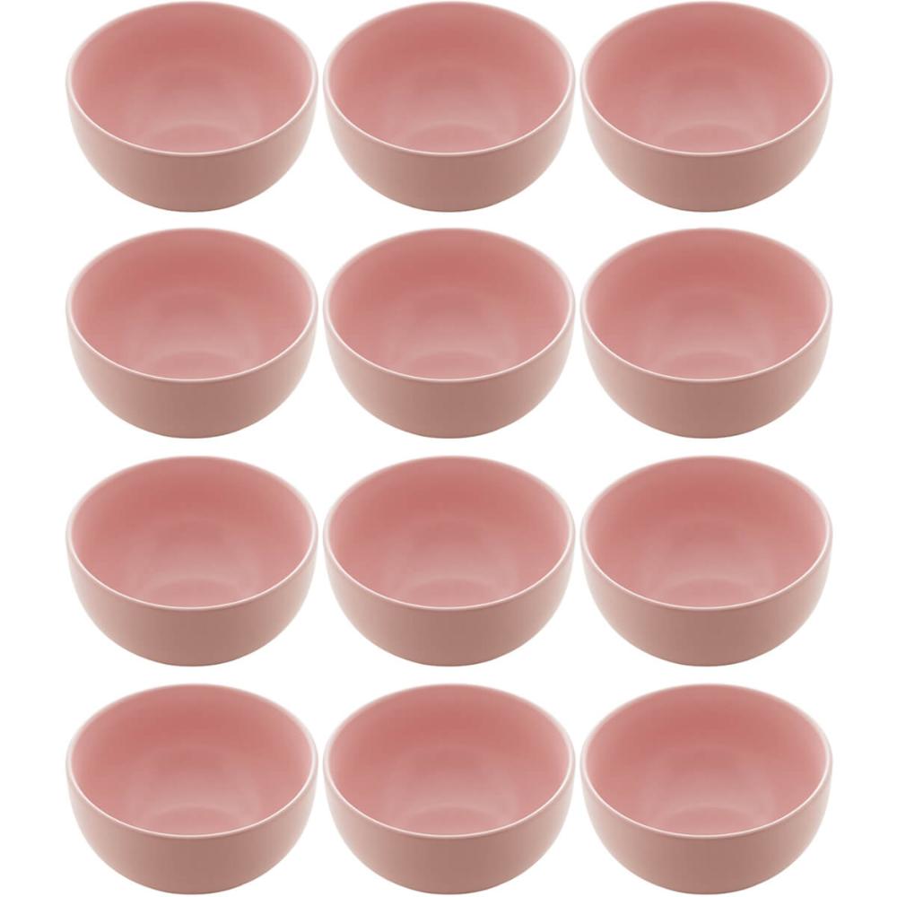 Conjunto 12 Bowls de Cerâmica Rosa 680ml Servir Açaí Caldos Frutas Petiscos Cronus Lyor