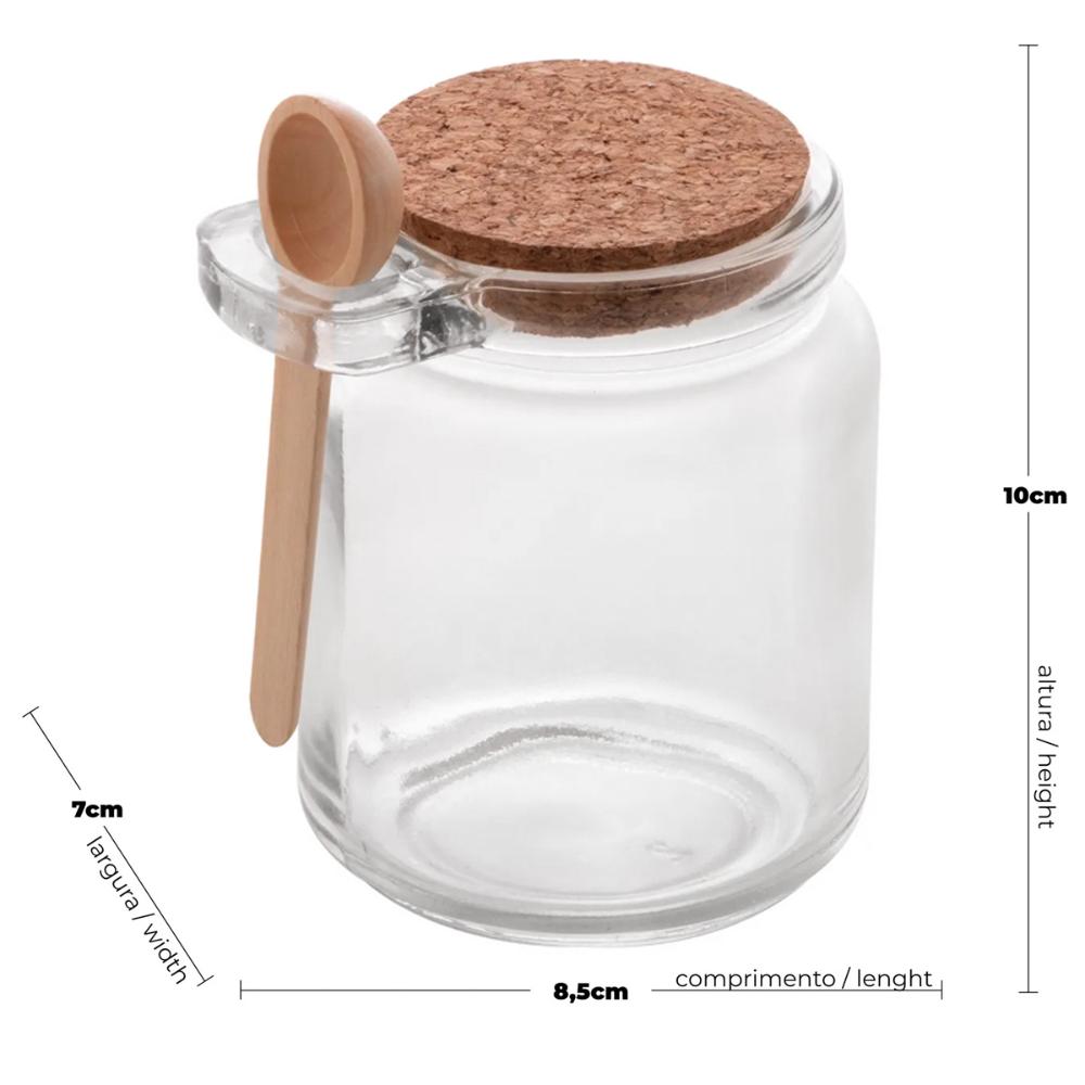 Conjunto 12 Potes de Vidro com Tampa de Rolha Colher de Bambu Porta Temperos 240ml Lyor