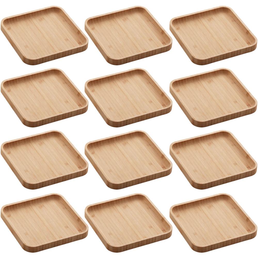Conjunto 12 Pratos de Bambu Squaze Lyor 17x17cm Bandejas par