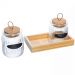 Conjunto 2 Porta Temperos Vidro 260ml Bandeja Madeira Lyor Pote para Grãos Condimentos