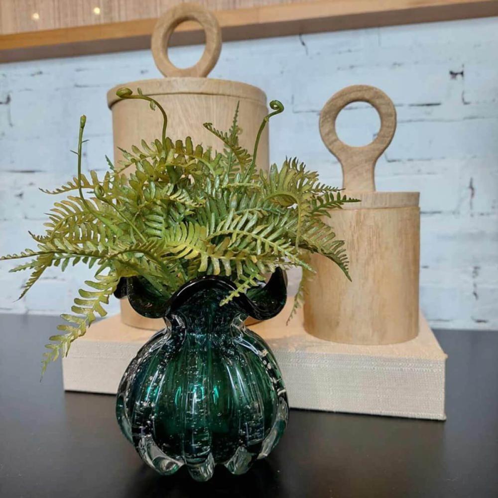 Conjunto 2 Vasos Decorativos de Vidro Lyor Italy Verde Esmeralda Sala Escritório Decoração