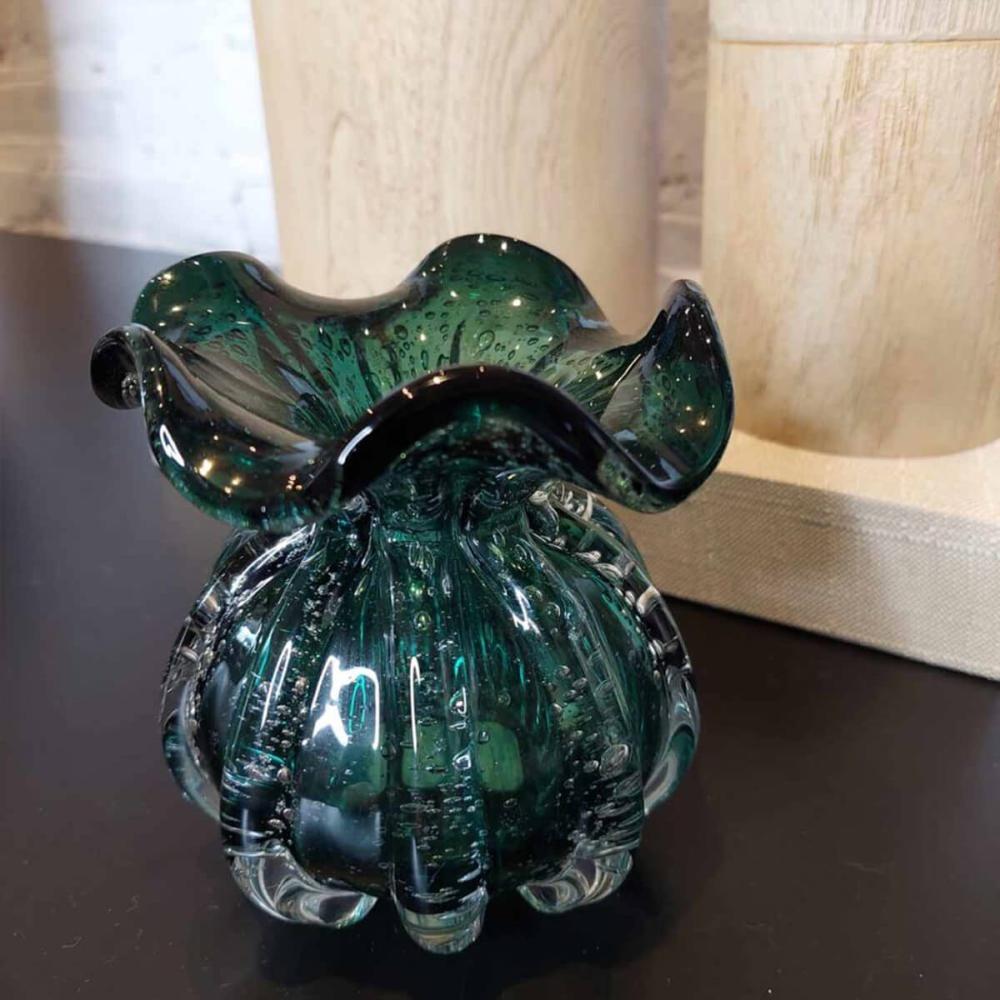 Conjunto 2 Vasos Decorativos de Vidro Lyor Italy Verde Esmeralda Sala Escritório Decoração