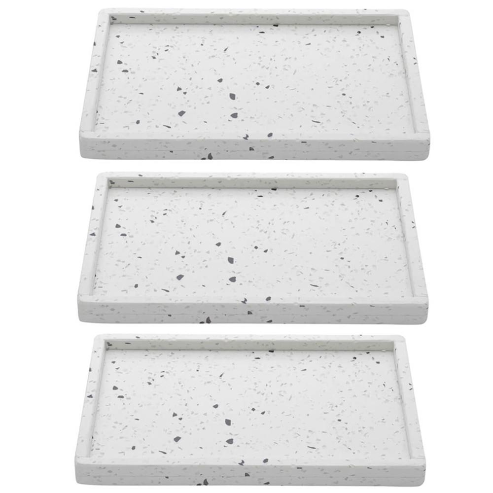 Conjunto 3 Bandejas de Mármore Terrazzo Lyor 26,5x17x2cm Bancada Sala Banheiro Retangulares