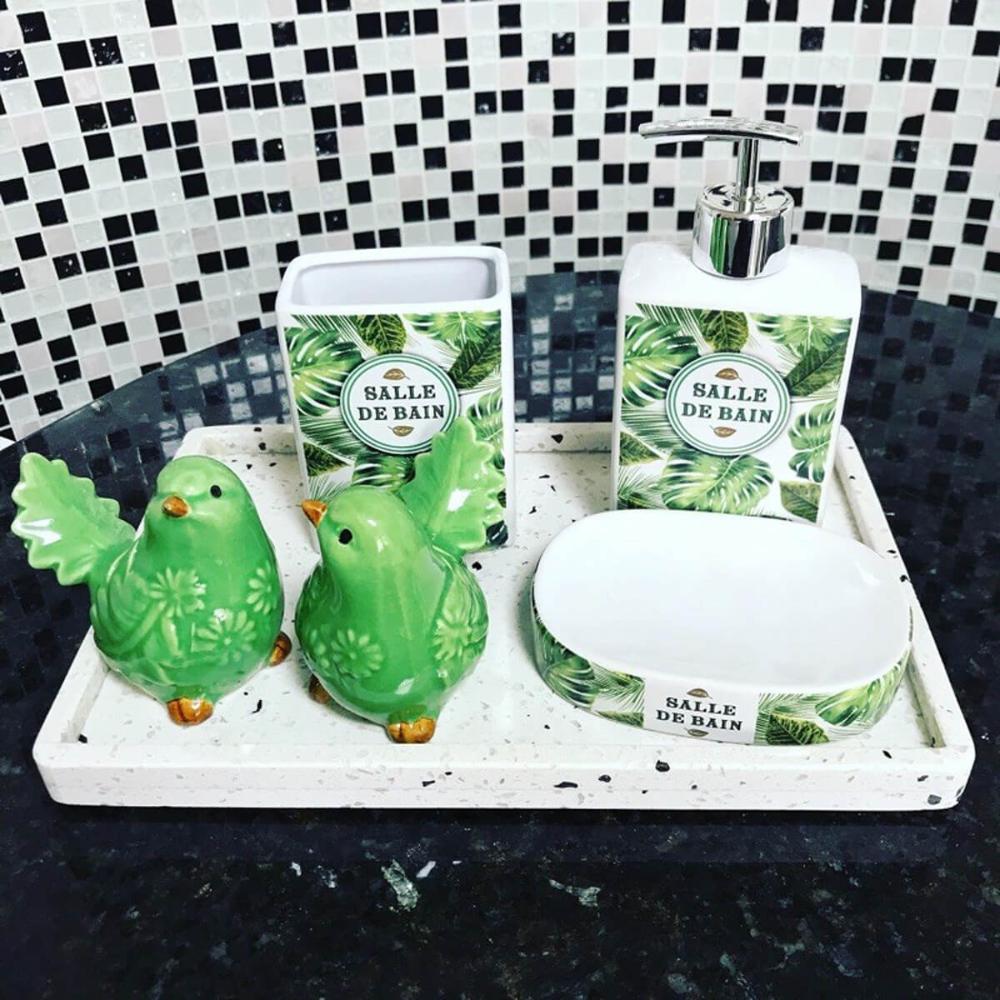 Conjunto 3 Bandejas de Mármore Terrazzo Lyor 26,5x17x2cm Bancada Sala Banheiro Retangulares