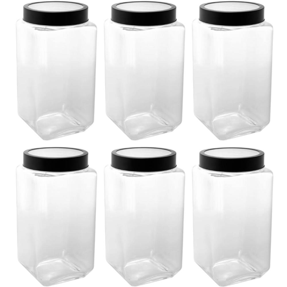 Conjunto 6 Potes de Vidro para Mantimentos 1,7L Gastro Lyor com Tampa de Metal Preta Porta Alimentos Retangular