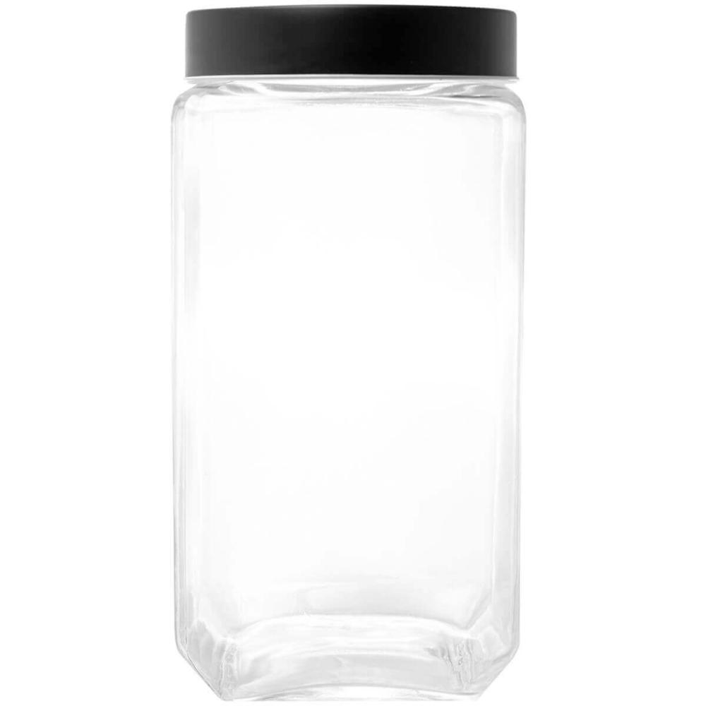 Conjunto 6 Potes de Vidro para Mantimentos 1,7L Gastro Lyor com Tampa de Metal Preta Porta Alimentos Retangular