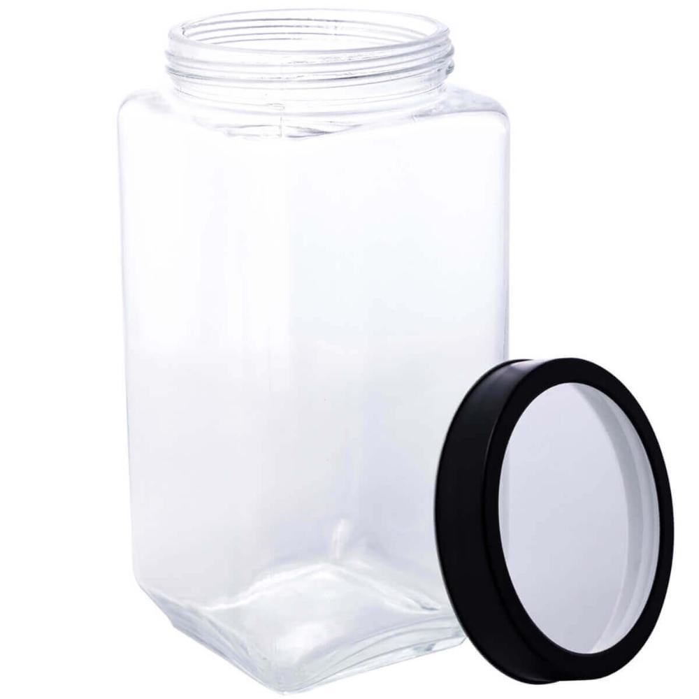 Conjunto 6 Potes de Vidro para Mantimentos 1,7L Gastro Lyor com Tampa de Metal Preta Porta Alimentos Retangular