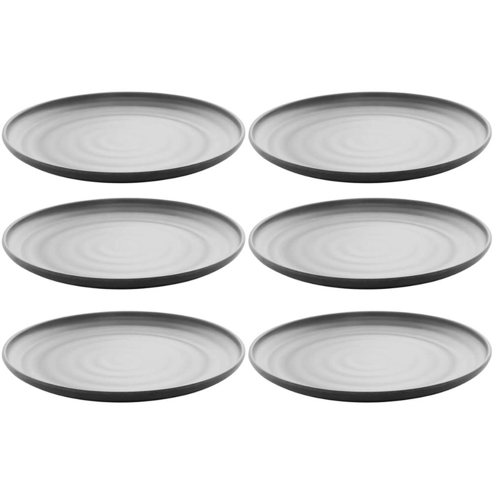 Conjunto 6 Pratos 18cm Melamina Lyor Tóquio Oriental Japonesa com Relevo Preto Fosco Sobremesa