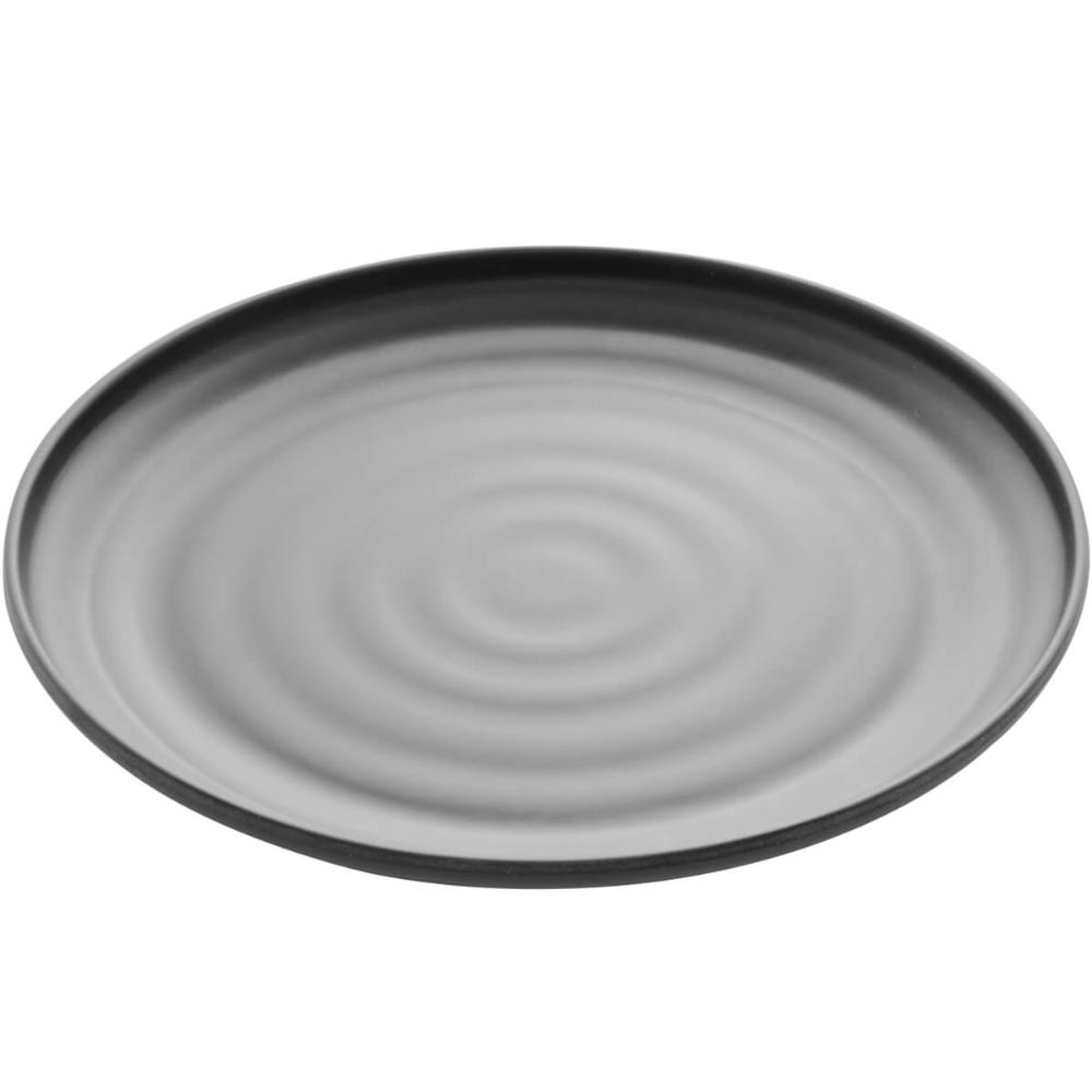 Conjunto 6 Pratos 18cm Melamina Lyor Tóquio Oriental Japonesa com Relevo Preto Fosco Sobremesa