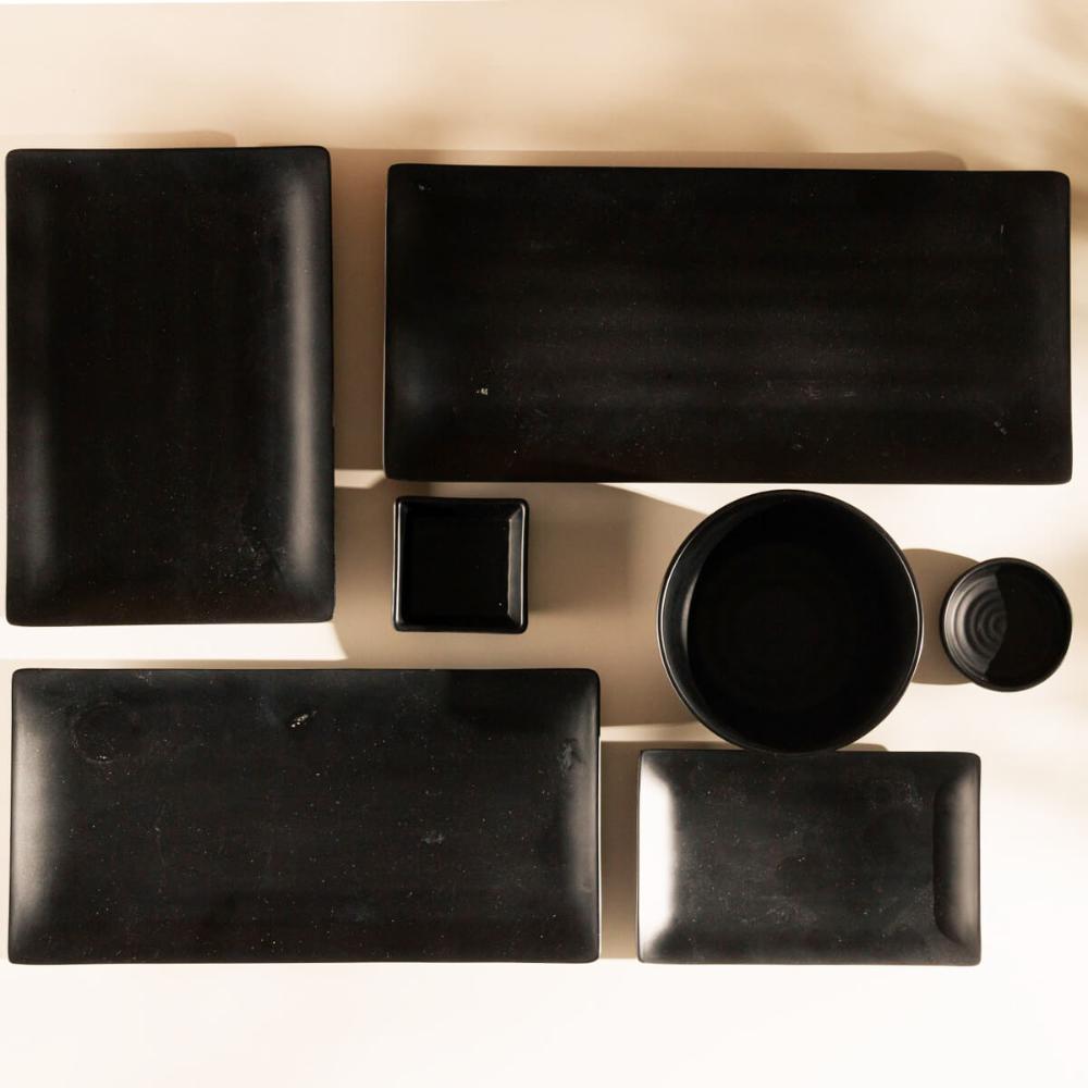 Conjunto 6 Pratos de Sushi Melamina Lyor Tóquio Preto 17x11cm Travessas Retangular
