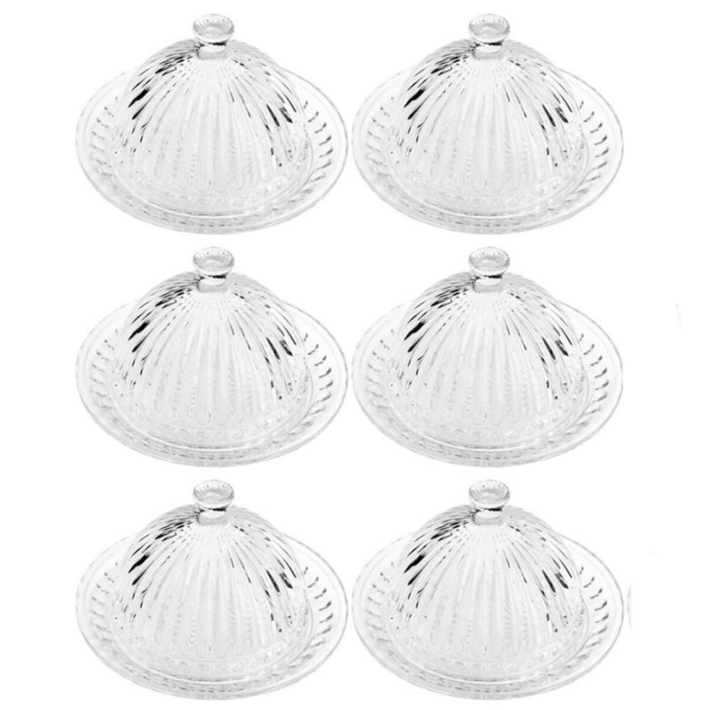 Conjunto 6 Queijeiras de Cristal de Chumbo 20cm Lyor Buffet Hotel Porta Queijo com Tampa