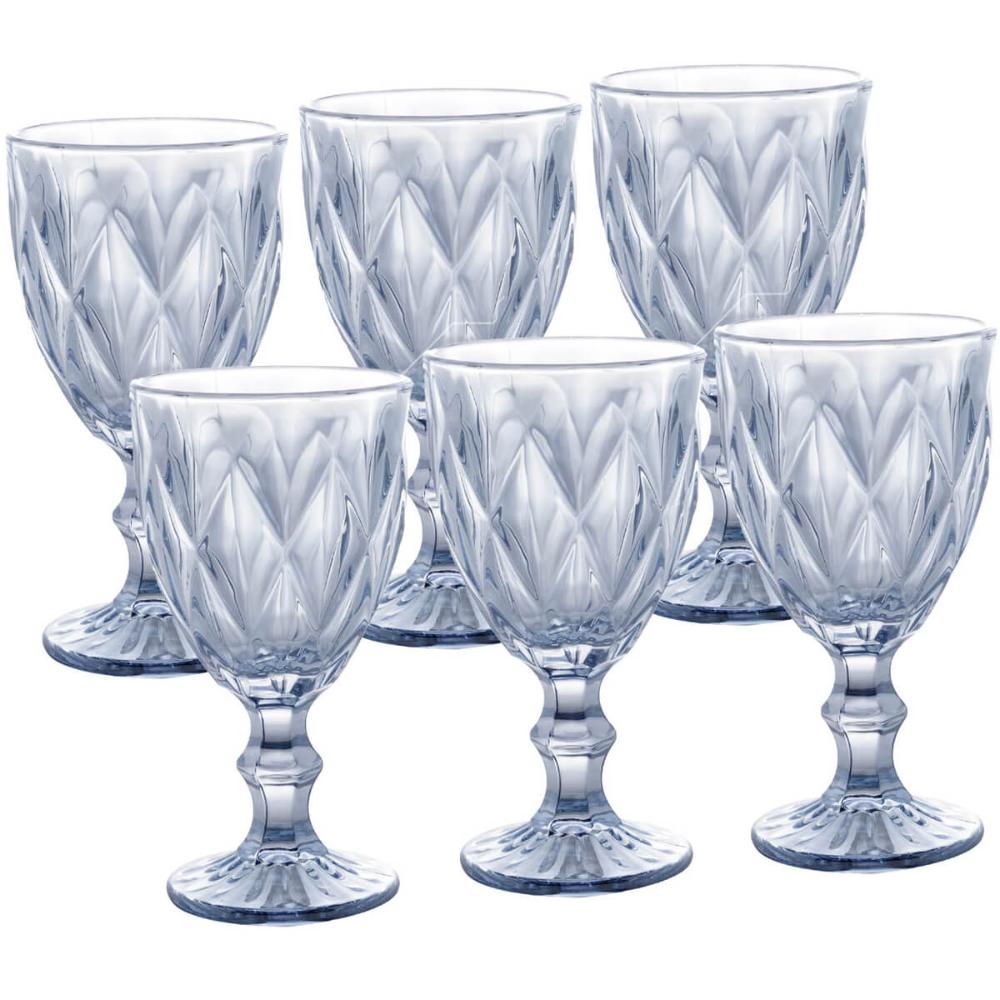 Conjunto 6 Taças de Vidro 325ml Diamond Azul Metalizado Lyor